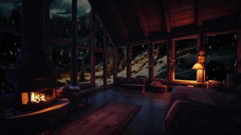 Cozy Fireplace on a Snowy Mountainside Sleep and Relaxing Sounds