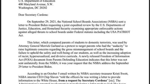 Biden’s Secretary of Education, Miguel Cardona, solicited the letter from (NSBA)