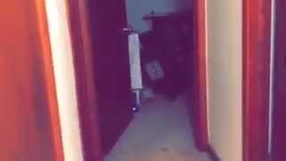 Guy green shirts slams into door breaks through