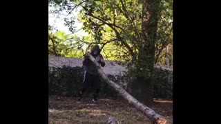 Exercising with a sledgehammer and a log