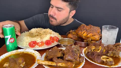 ASMR EATING SPICY WHOLE CHICKEN CURRY+SPICY MUTTON CURRY+WHITE RICE+GREEN CHILLI || MUKBANG-12