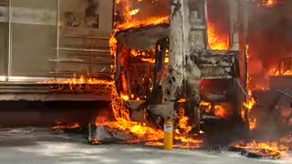 Reportan fuerte incendio en bus de Metrolínea que cubría ruta Bucaramanga - Piedecuesta
