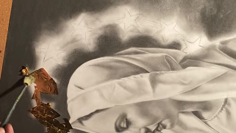 Gold Leafing Charcoal Pencil Drawing of "Our Lady of the Apocalypse" by Eric Armusik