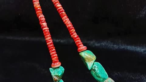 Natural turquoise pendant and red spiny oyster roundle beads necklace 20240405-02-08