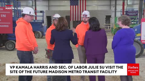 VP Kamala Harris And Sec. Of Labor Julie Su Visit Site Of Future Madison Metro Transit Facility