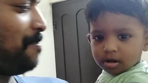 Baby reaction and imitation to dad
