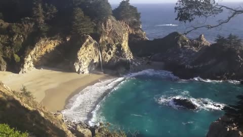 Incredible Relaxing waves sound for 3 Hour Video || A Waterfall on an Ocean Beach at Sunset