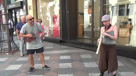 Saxophone girl Buskers in Madrid Spain 2017