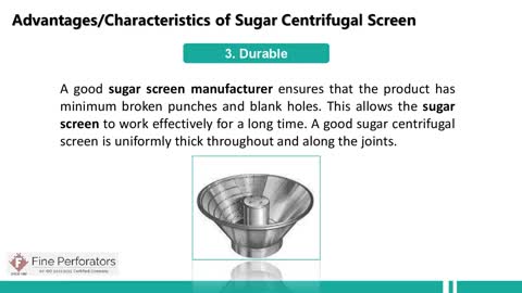 Advantages, Characteristics of Sugar Centrifugal Screen