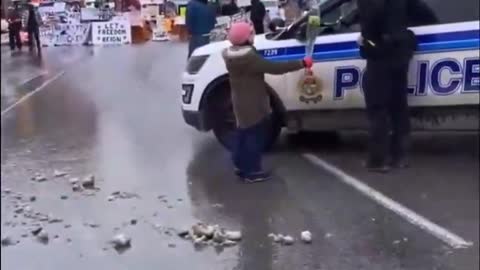 Little Terrorist Truckers Child gives Flower to Police Officer - Enact Martial Law