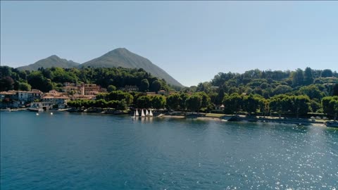 idyllic amazing landscape of european landscape italian mountain lake lago di garda on summer