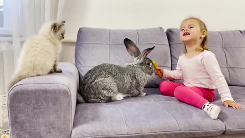 Funny_Baby_Feeding_and_Playing_With_a_Giant_Rabbit