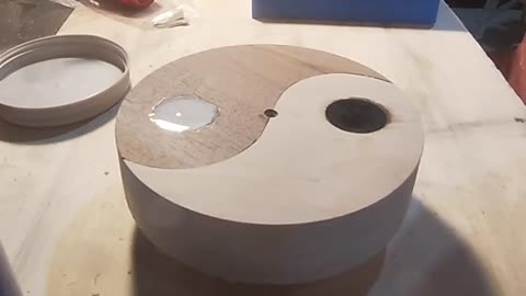 Walnut-maple yin Yang bowl blank with resin inlays