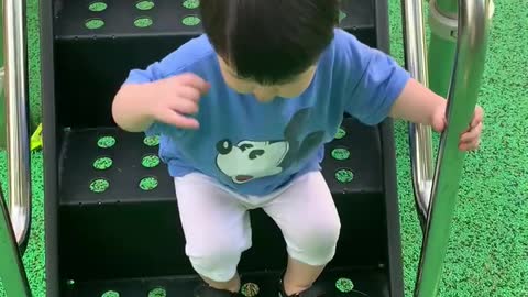 21 month old baby going down stairs alone