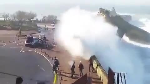 The Instant a Massive Wave Surged Over a Seawall in Biarritz, France