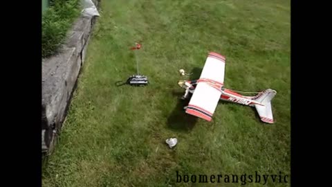 Modified RC gas airplane crashes seconds after take off