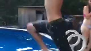 Wooden porch backflip pool fail