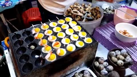 Thailand Street Food How to make Quail Eggs skewers - Amazing Thai Food