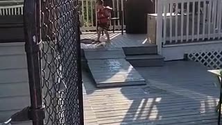 Little kid jumps doesnt make it to pool