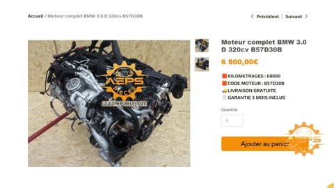 AEPSPIECES.COM - Moteur complet BMW 3.0 D 320cv B57D30B