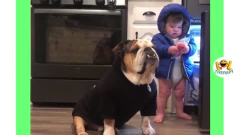 Babies petting their animals