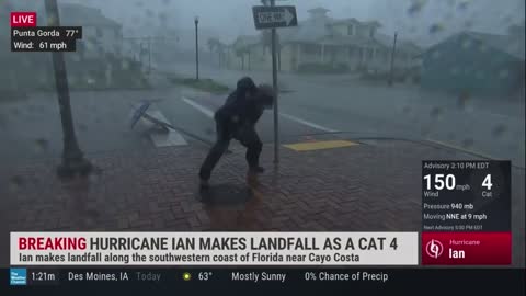 Weather Reporter Nearly Gets Blown Away While Broadcasting the Force of Hurricane Ian.