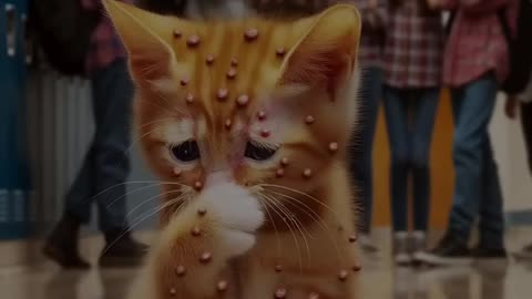 The ginger kitten has ACNE