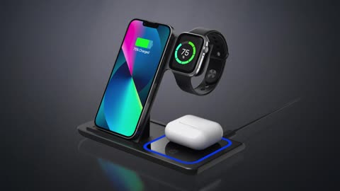 Wireless Charger, 3 in 1 Wireless Charging Station, Fast Wireless Charger Stand for iPhone