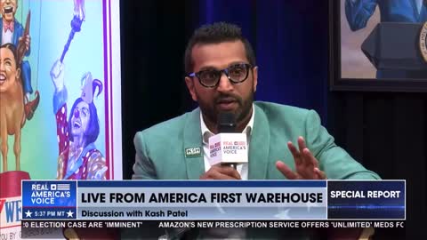 Discussion with Kash Patel at Real America’s warehouse.