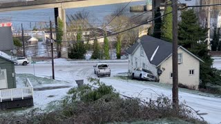 Truck Slides Down Icy Hill