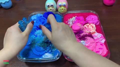 BLUE VS PINK PIPING BAG/ASMR SLIME / Mixing Random Things into Glossy Slime / Satisfying Slime