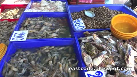 Fresh seafood stall Thai roadside market