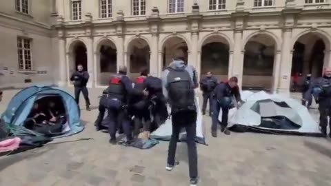 French police forcefully dragging pro-Palestine students