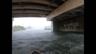 Paddle boarding in rain storm