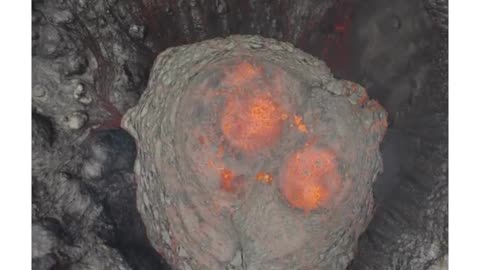 Drone footage captures moment lava starts bubbling and spewing inside a volcano🔥