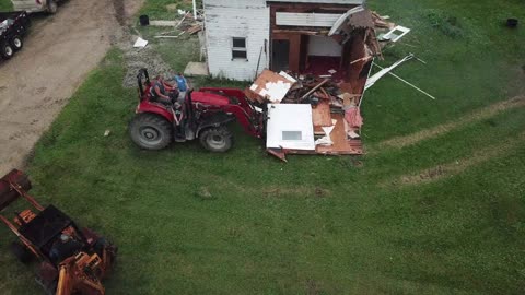 Old Farm House Demolition with Backhoe and Bulldozer