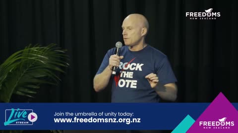 Michael Avenell of Rock The Vote NZ at the Freedoms NZ umbrella party launch in Auckland on 13 May 2023