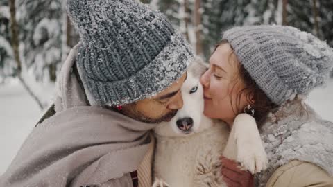 Christmas kissing with Lovely Dog on Holidays