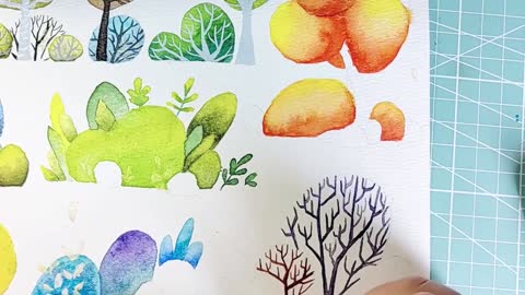 Exquisite watercolor painting of trees from beautiful teacher, perfect for study