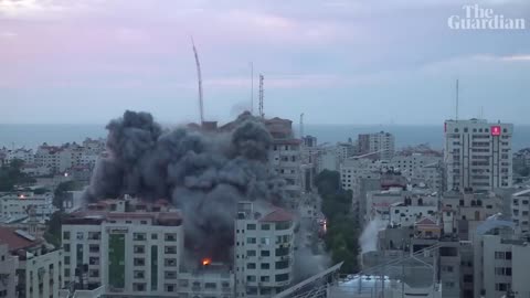 Moment Israeli airstrike hits Gaza tower block after Hamas attack