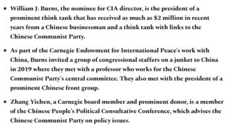 Biden's Nomination For CIA Director With Close Chinese Communist Party Ties