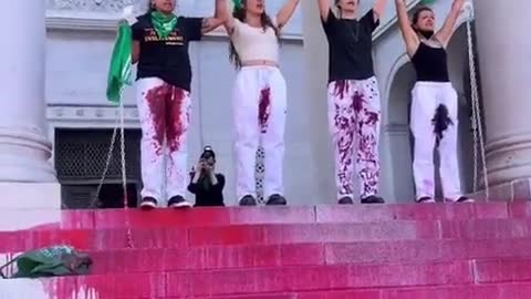 Pro-Abortion Loonies In Los Angeles Protest Overturning Of Roe, Pour Fake Blood On City Halls Steps