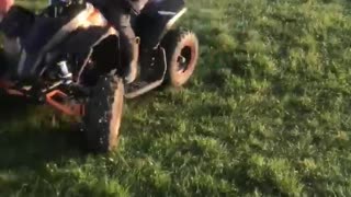 Boy Does Donuts on Mini Quad Bike