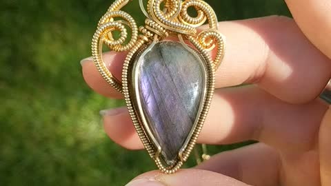 Purple Labradorite and Jeweler's Brass Wire Wrap Necklace