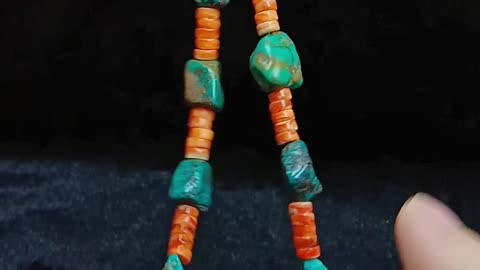 Natural turquoise free-shape and orange spiny oyster heishi beads handmade necklace