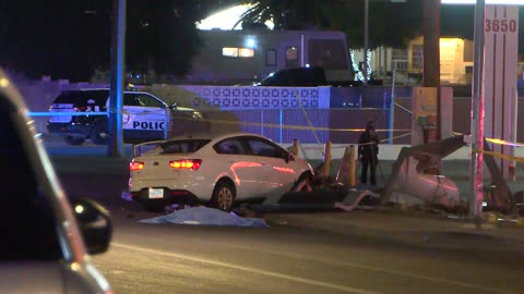 Man, teen killed after car crashes into east Las Vegas bus stop