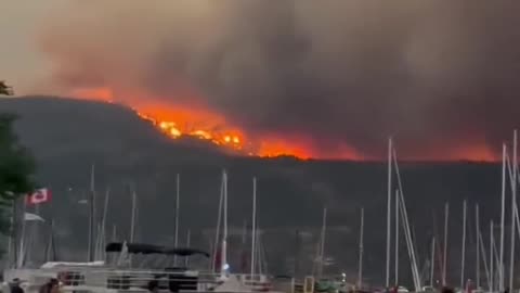 Strong winds fuel large forest fire in #Kelowna towards the Harbour!