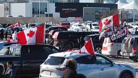 Freedom Convoy assembles at Sherway Gardens in Etobicoke (Toronto)