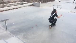 Green beanie skateboard hit face