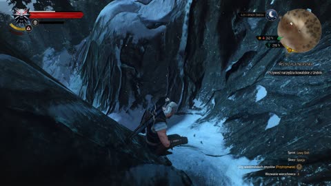 Geralt snowboarding in Skellige